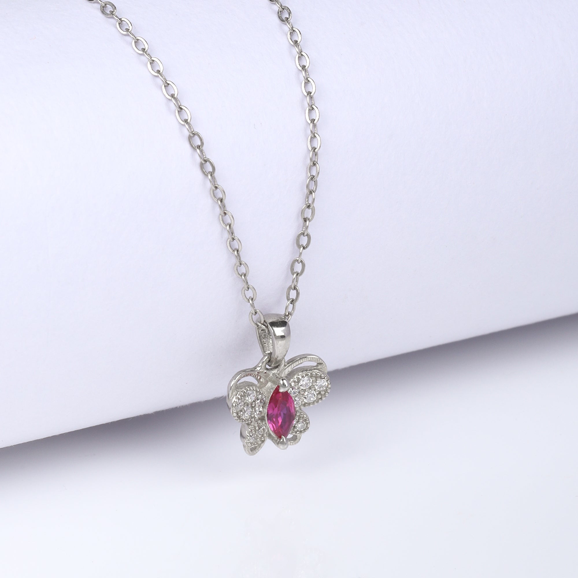 Zircon Ruby Butterfly Necklace made with Silver - Gleam Jewels